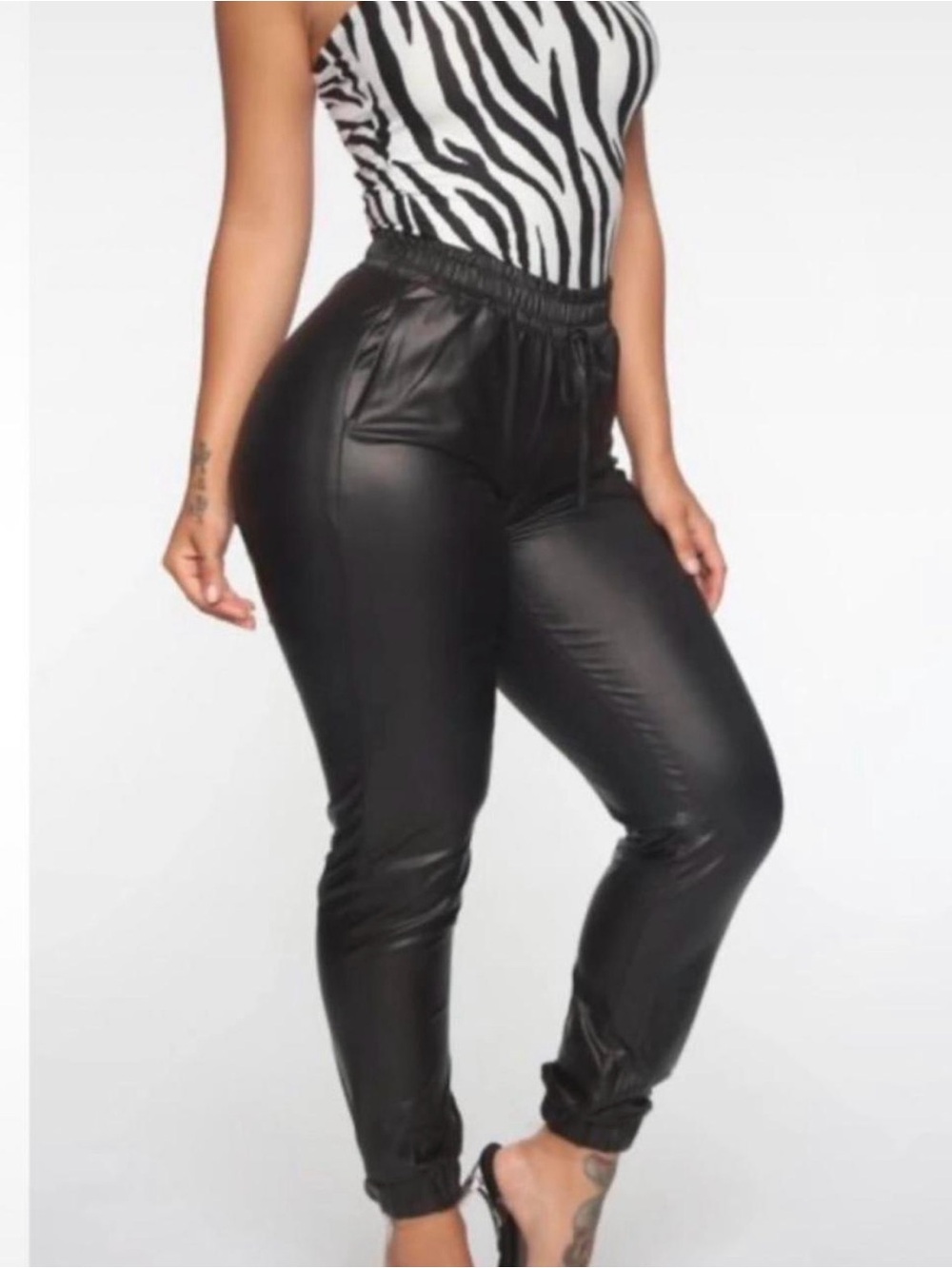 NWOT Fashion Nova Black Faux Leather Jogger Pants